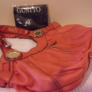Gustto Thich Coral Leather Satchel/Hobo W/ Gold HW